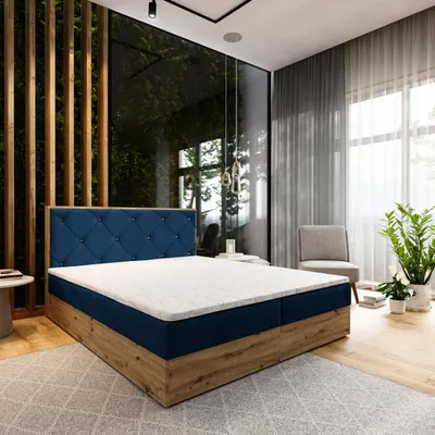 A bedroom scene with a bed, plants, and a window.