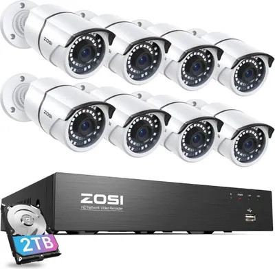 Produktbild von ZOSI 8CH 2K 5MP POE Überwachungskamera Set mit 2TB Festplatte