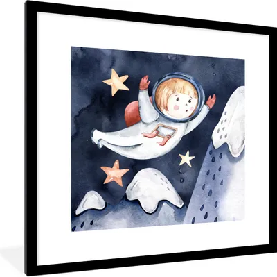 Produktbild von MuchoWow® Gerahmtes Poster Weltraum - Berg - Sterne - Junge - Mädchen - Kinder 40x40 cm - Poster mit Schwarzem Bilderrahmen Wandposter Rahmen Foto Bilder - Poster - Plakat im Rahmen
