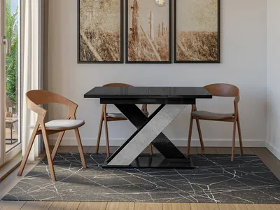 Obrázok produktu pre Rozkladací stôl do jedálne 120x90 cm FIGOL - betón / lesklý čierny