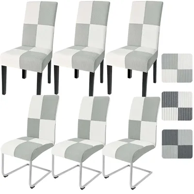 Image de Elzusha - Ensemble de 6 housses de siège universelles et extensibles, gris clair/blanc