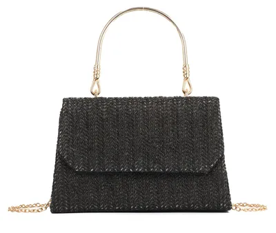 Image de Sac en paille tressée pour femmes, avec poignée et bandoulière - Sac bohème chic pour l'été et la plage
