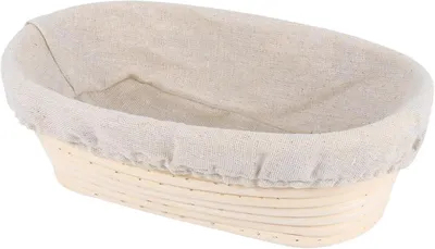 Produktbild von Ovales Gärkörbchen, 25x15x8,5 cm, Handgefertigter Rattan Brotkorb mit Leinenbezug für professionelles Brotbacken