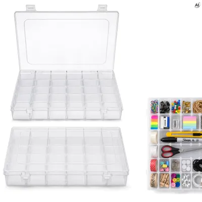 Organizer mit Fächern 2er Set, 36 Fächer pro Box, Kunststoff Aufbewahrungsbox für Kleinteile