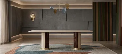 Immagine prodotto di Tavolo da pranzo elegante con dettagli dorati, design moderno