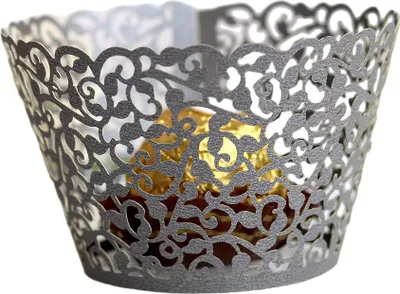 Image de 50pcs Laser Cut Lace Design Cupcake Wrappers, Papier coloré Muffin Cake Wrapper Pour Mariage Fête Anniversaire Baby Showers Décoration