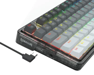Produktbild von REDRAGON K673GG-RGB-PRO Ucal Pro, Verkabelt & Kabellos, USB + RF Wireless + Bluetooth, Mechanischer Switch, Schwarz, Grau