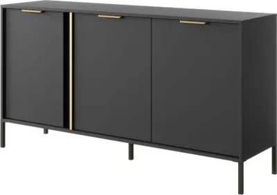 Produktbild von Bettso Kommode 3 Türen Sideboard mit Goldene Griffe für Wohnzimmer Schlafzimmer - LARS 153 cm Schwarz Anthrazit