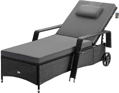Produktbild von CASARIA® Sonnenliege mit Rollen 7cm Auflage Extra Breit 90cm Gartenliege Wetterfest 165kg Belastbar Verstellbar Balkonmöbel Liegestuhl Polyrattan Schwarz Anthrazit