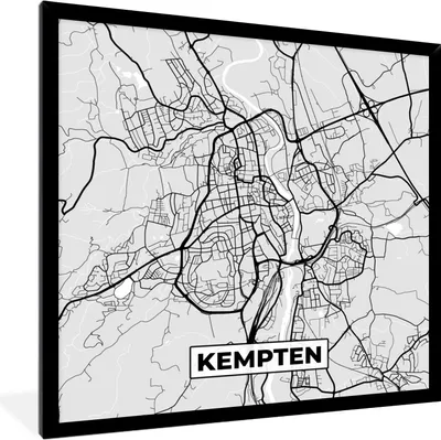 Produktbild von MuchoWow® Gerahmtes Poster Stadtplan - Kempten - Karte - Deutschland 40x40 cm - Poster mit Schwarzem Bilderrahmen Wandposter Rahmen Foto Bilder - Mit Rahmen - Wanddekoration Schlafzimmer