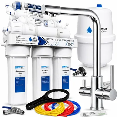 Produktbild von Wasserfilter Set RO7 mit 3-Wege Küchenarmatur Venom, 7-stufige Filtration, Mineralisierung, Chrom