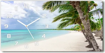 Produktbild von Wanduhr aus Glas – 60x30 cm - Glasbild - Glasuhr - Gehärtetes Glas - weisse-zeiger - Tropischer Strand