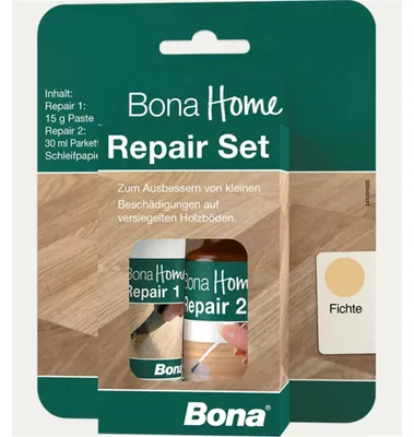Productafbeelding van BONA Home Reparatieset 4-delige voor Vuren/Es (Ash) – Inclusief reparatiepasta, lak, kwast en schuurblad voor parket en laminaat