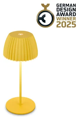 Immagine prodotto di Briloner RIFFLE Mini Lampada da tavolo LED senza fili IP44, dimmerabile, touch, batteria ricaricabile, vincitrice del German Design Award 2025, gialla, Ø8,5 x 20 cm