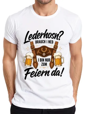 Produktbild von Lederhosn Brauch i ned I bin nur zum Feiern da Lederhose Dirndl Herren T-Shirt, Weiß, M