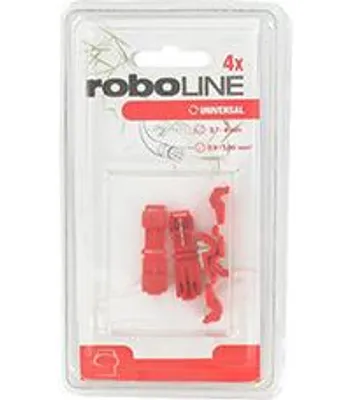 Produktbild von Blister mit 4 Kabel-/Ladeanschlussverbinder zum Crimpen für Roboter-Rasenmäher. Für Kabel mit Querschnitt 0,5 und 1 mm² und einem Durchmesser