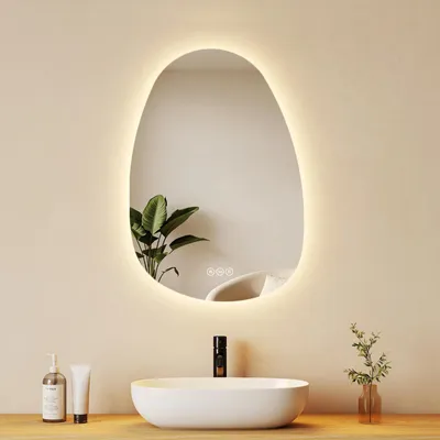 Produktbild von EMKE Badspiegel mit Beleuchtung 65 x 45 cm Anti-Beschlag 3 Lichtfarben Dimmbar Touch Schalter Organische Form Badezimmerspiegel