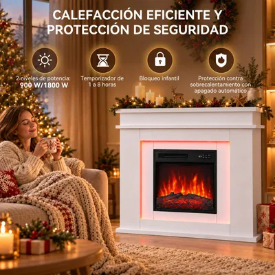 Imagen del producto de HOMAVO chimenea eléctrica ambiental – chimenea eléctrica con calefacción de 900/1800 W – función de temporizador – protección contra sobrecalentamient