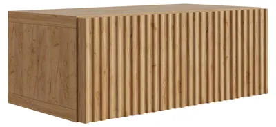 Image de Table de chevet suspendue avec tiroir, façade à rainures, en chêne massif, dimensions : 40 x 21,6 x 16 cm