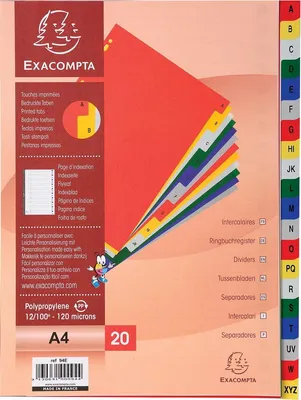 Immagine prodotto di Exacompta divisori in PP colorati con stampa alfabetica DIN A4 20 scomparti 120µ