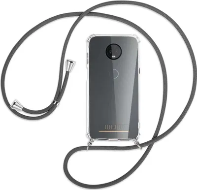 Produktbild von Handykette Backcover-Schutzhülle mit Band (Metall silberfarben) für Motorola Moto Z3 Play - dunkelgrau