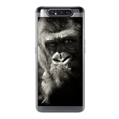 Produktbild von MuchoWow® Handyhülle Schutzhülle Hülle für Samsung Galaxy A80 Gorilla auf schwarzem Hintergrund in Schwarz und Weiß Silikon Softcase Handy Hülle - Schutzdeckel