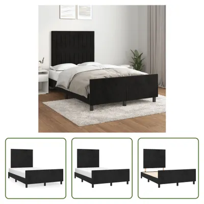 Produktbild von The Living Store Bettgestell mit Kopfteil Schwarz 120x200 cm Samt
