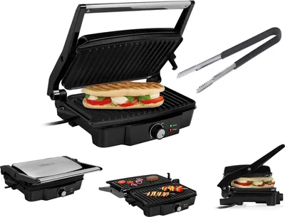 Produktbild von Elektro Kontaktgrill mit Grillzange Multigrill Tischgrill, 1500Watt, 28x17cm
