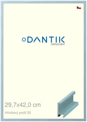 Obrázok produktu pre Rám DANTIK 29,7x42 | ALU profil 6035 Dýha vo farbe modrá pastelová (Plexi Clear)