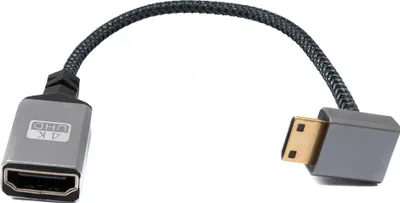 Produktbild von HDMI 1.4 Kabel 20 cm 4K UHD 60 Hz Mini Stecker zu Standard Buchse Winkel Down | System-S