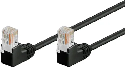 Produktbild von CAT 5e Patchkabel 2x 90° gewinkelt, U/UTP, schwarz Kupferkaschierter Aluminiumleiter (CCA), 2x RJ45-Stecker 90° (8P8C)