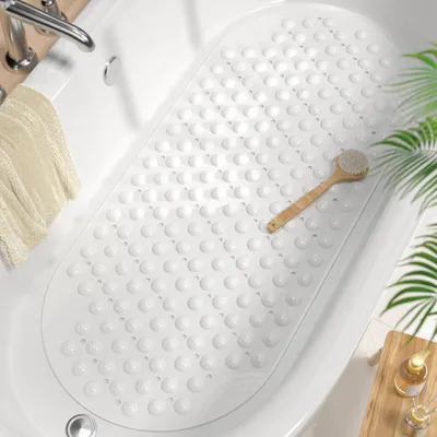 Zdjęcie produktu dla Mata antypoślizgowa do wanny, owalna, 88 x 40 cm, biała, odporna na pleśń, bez BPA, można prać w pralce