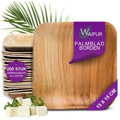 Palmblatt-Wegwerfteller 200 Stk., 15x15 cm, quadratisch