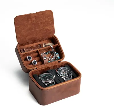 Produktbild von Schmuckkasten Uhrenbox Uhrenkoffer - Kunstleder - 2 Uhren - Mit Deckelfach