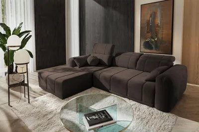 Produktbild von Moderne Eckcouch RAVELLO I Braun – Sofa für Wohnzimmer, linksseitig, mit Schlaffunktion & Bettkasten