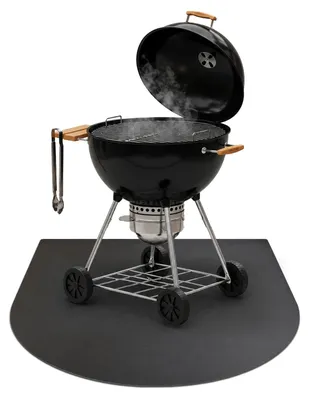 Obrázek produktu pro Tepelně izolační podložka – podložka pod gril – kovová – 80 x 90 cm – černá – podložka na ochranu podlahy – venkovní použití – terasa – příslušenství k grilu