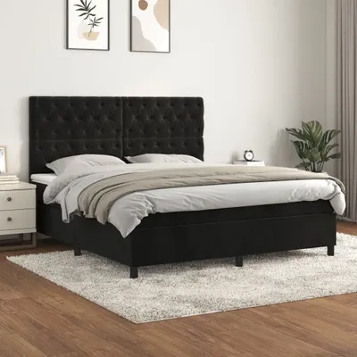 Zdjęcie produktu dla vidaXL Łóżko Boxspring z materacem czarne 160x200 cm aksamit - Łóżko Boxspring - Boxspringbetten - Bett - Schlafzimmermöbel
