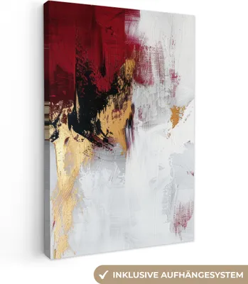 Obrázek produktu pro OneMillionCanvasses® - Obrazy na plátně - Červená - Mramor - Abstraktní - Zlatá - Moderní, nástěnné umění, nástěnné dekorace Obývací pokoj, 80x120cm