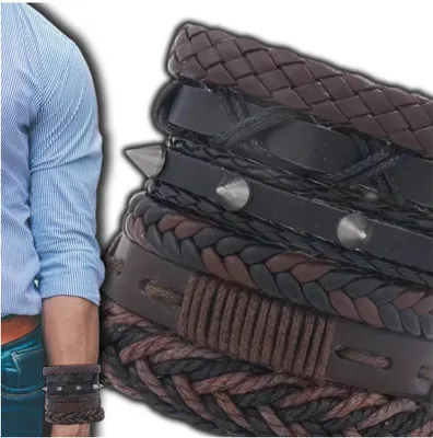 Immagine prodotto di Camerazar Set di 6 bracciali da uomo in pelle marrone con regolazione
