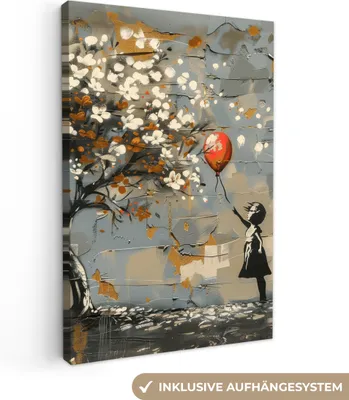 Produktbild von Leinwand Bilder 80x120 cm - Lebensbaum - Graffiti - Banksy-Stil - Ballonmädchen, Bilder, Wanddeko Wohnzimmer