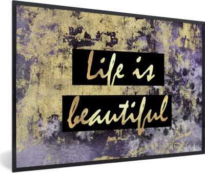 Produktbild von MuchoWow® Gerahmtes Poster Zitate - Leben - Gold 90x60 cm - Poster mit Schwarzem Bilderrahmen Wandposter Rahmen Foto Bilder - Fotorahmen - Foto-Plakat