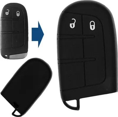 Produktbild von Auto Schlüssel Silikon Schutz Hülle Schwarz kompatibel mit Jeep Chrysler Dodge 2 Tasten Smartkey