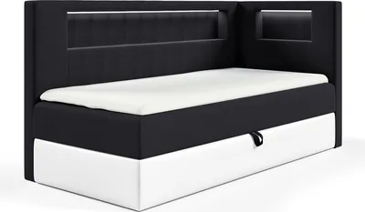 Produktbild von MEBLINI Kinderbett mit Bettkasten - Gepolstert Einzelbett mit Matratze - Polsterbett mit Stauraum - Bett mit Kopfteil - Stauraumbett - GARETH 3 - 100x200 Rechts - H3/Schwarz Samt
