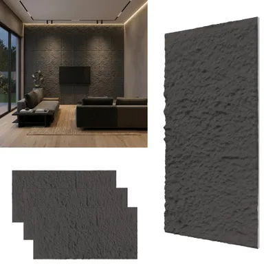 Image de Panneaux muraux 3D XINZI aspect pierre, panneaux muraux, revêtement mural enPolyuréthanepour intérieurs, cafés, lot de 3 (épaisseur des panneaux : 3 cm), modèle A anthracite