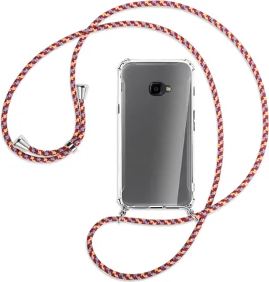 Produktbild von Handykette Backcover-Schutzhülle mit Band (Metall silberfarben) für Samsung Galaxy Xcover 4 / 4s - weinrot/gelb/grau