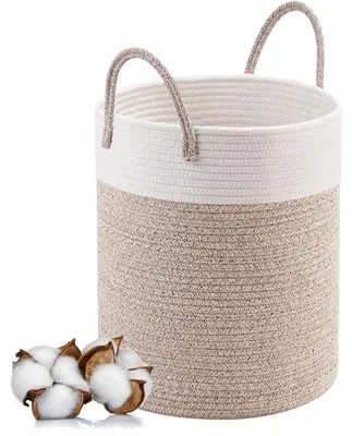 Image de Panier à linge avec poignée, pliable, tressé, grand format, panier à linge, panier de tri du linge, bac à linge, panier à jouets, panier de rangement, paniers à linge, bac à linge avec poignée, fait main, 46 x 38 cm