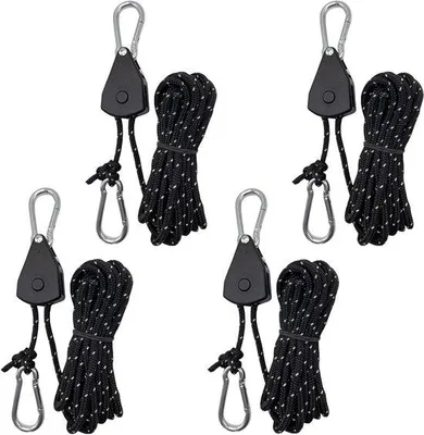 Produktbild von Reflektierende Zeltseile - 4er-Set - 4mm Ratchet Seile mit Seiltensionier - 4m Schwerlastverstelbare Reflektierende Zeltseile für Camping - Wandern - Markise - Schwarz