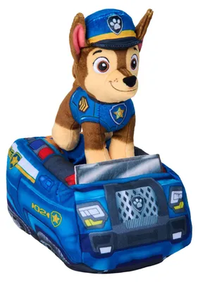 Image de PAW Patrol 2 en 1 : Peluche Chase avec véhicule - 15 cm