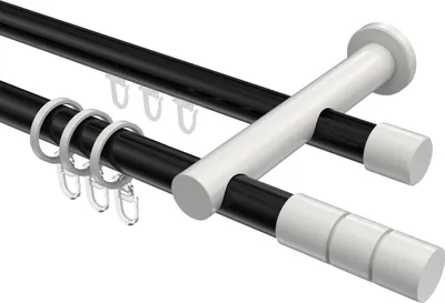Produktbild von Interdeco Rundrohr-Innenlaufstange / Gardinenstange (Kombination) Schwarz / Weiß, Typ Platon Elanto (Rillenzylinder), 20 mm Ø 2-läufig, 360 cm
