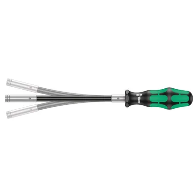 A WERA brand screwdriver with a flexible shaft and a three-component handle is shown against a white background.